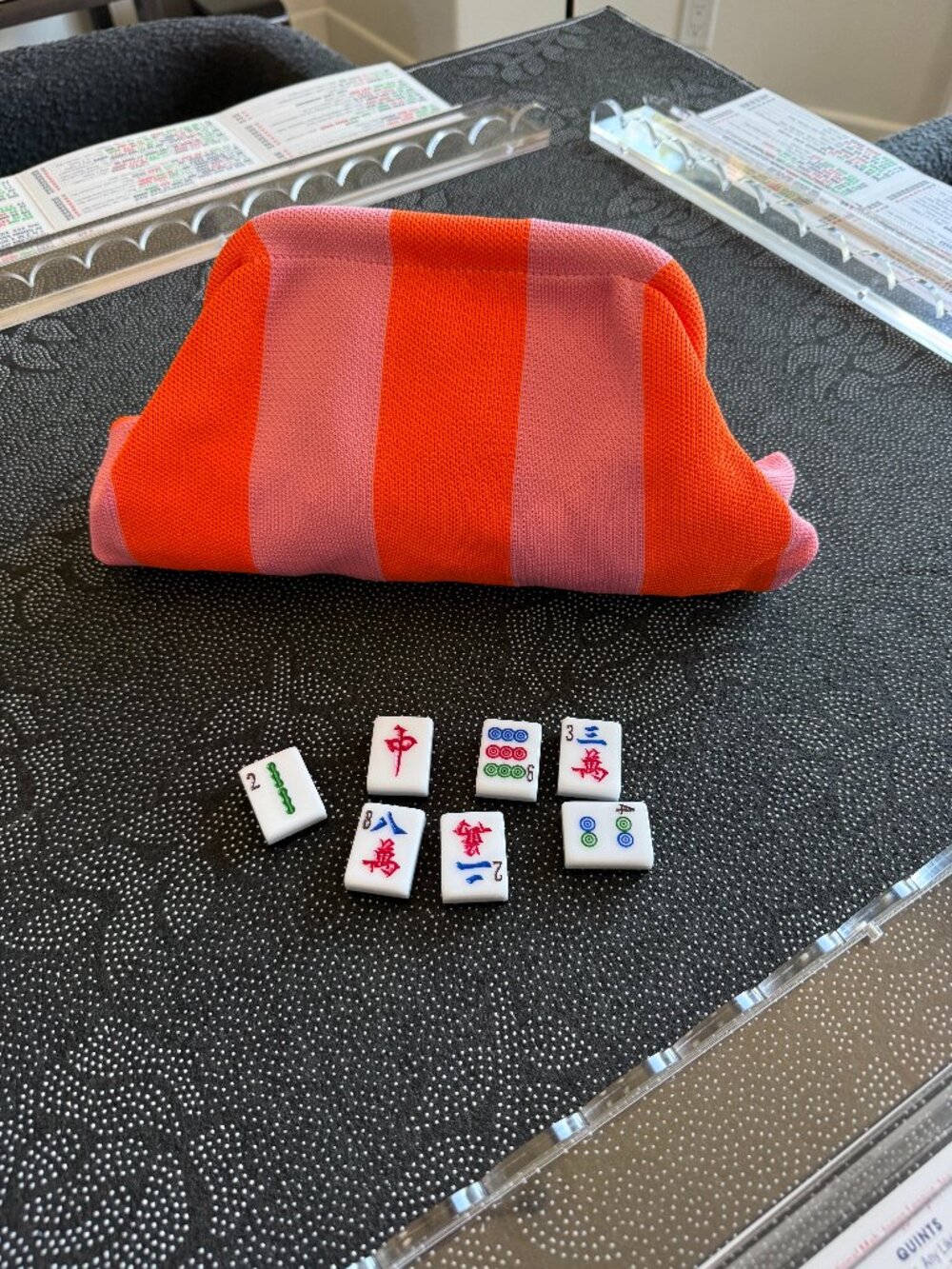 Striped Pink and Orange Mahjong Tile Pouch - Home Games